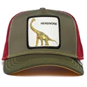 casquette-trucker-verte-et-rouge-dinosaure-diplodocus-herbivore-thunder-lizard-the-farm-goorin-bros