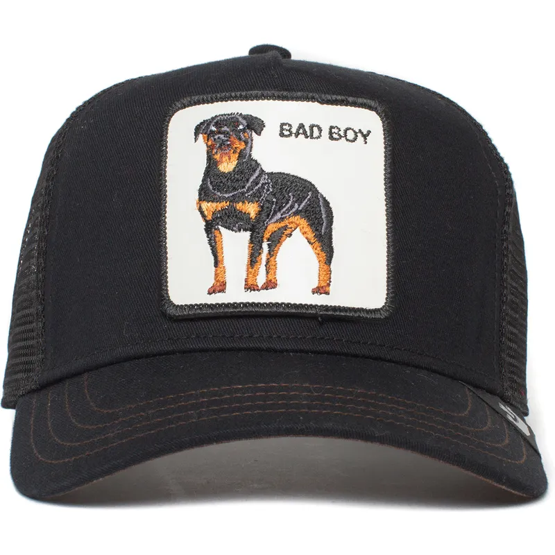sort-trucker-kasket-med-rottweiler-hund-bad-boy-the-baddest-boy-the-farm-fra-goorin-bros