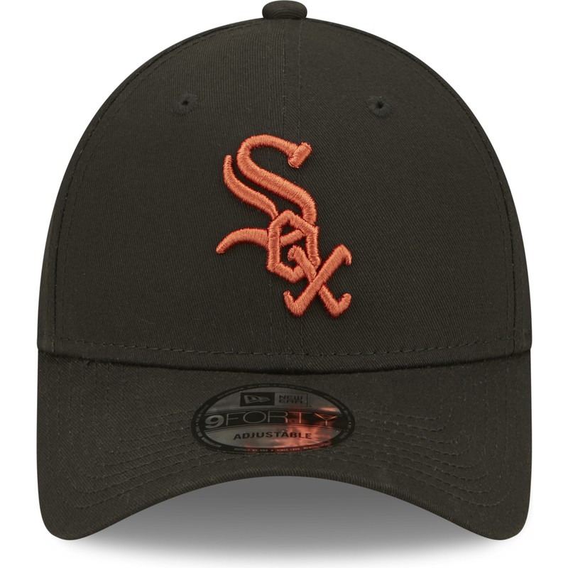 new-era-curved-brim-brown-logo-9forty-league-essential-chicago-white-sox-mlb-black-adjustable-cap