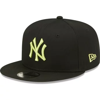 Casquette plate noire snapback avec logo vert 9FIFTY League Essential New York Yankees MLB New Era