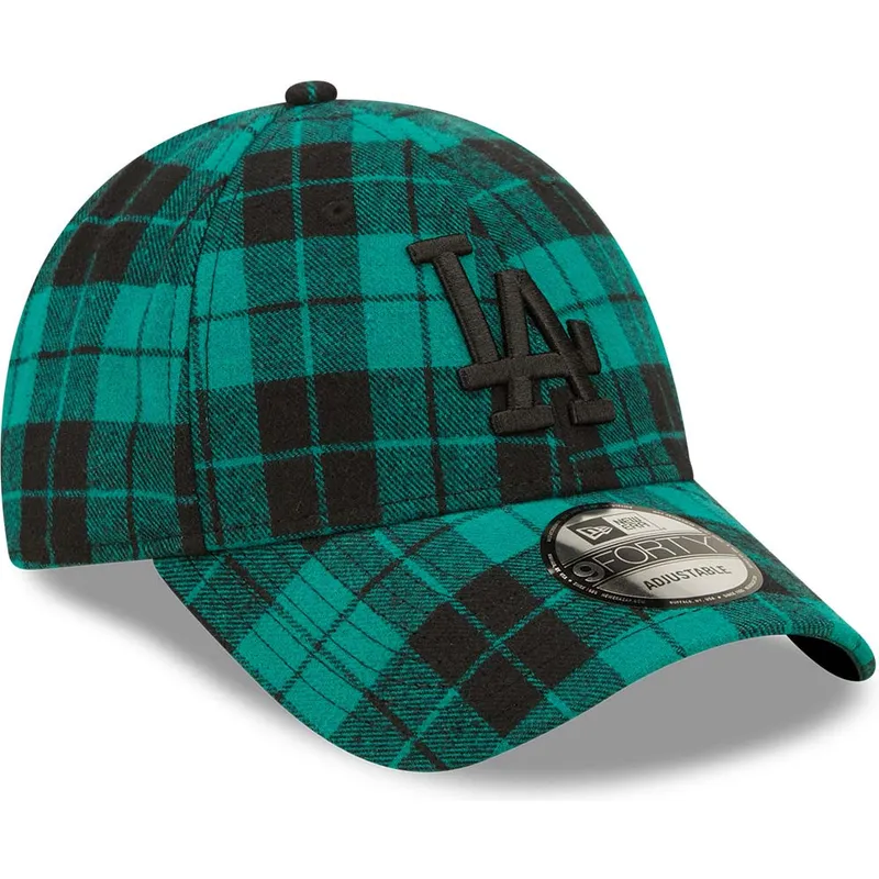 mutzen-gebogen-grun-verstellbares-band-negro-9forty-plaid-der-los-angeles-dodgers-mlb-von-new-era