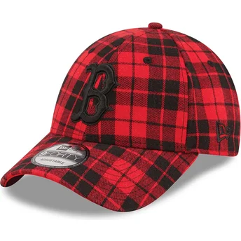 New Era Curved Brim Black Logo 9FORTY Plaid Boston Red Sox MLB Red Adjustable Cap