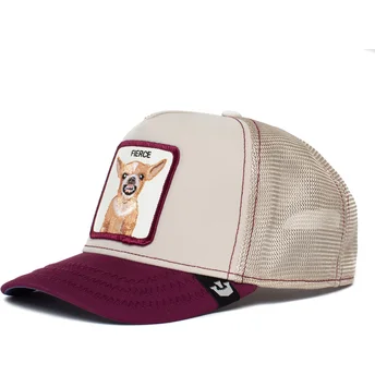 cappellino-trucker-beige-e-granata-con-chihuahua-fierce-yo-quiero-the-farm-di-goorin-bros