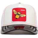 schwarz-weisse-trucker-kappe-biene-the-red-queen-patent-leather-the-farm-von-goorin-bros