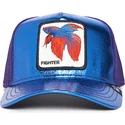 cappellino-trucker-blu-e-viola-pesce-combattente-siamese-fighter-blue-light-metallic-the-farm-di-goorin-bros