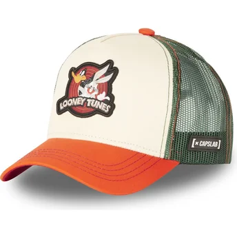 gorra-trucker-beige-verde-e-arancione-bugs-bunny-e-daffy-duck-lo2-looney-tunes-di-capslab