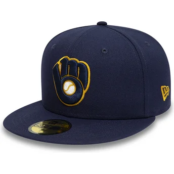 Cappello piatto blu navy aderente 59FIFTY Authentic On Field dei Milwaukee Brewers MLB di New Era