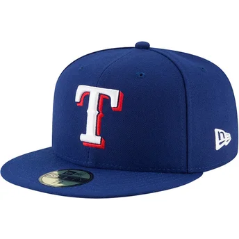 Cappellino piatto blu aderente 59FIFTY Authentic On Field dei Texas Rangers MLB di New Era