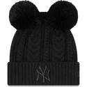 gorro-nero-con-pompon-con-logo-nero-da-donna-cuff-double-dei-new-york-yankees-mlb-di-new-era
