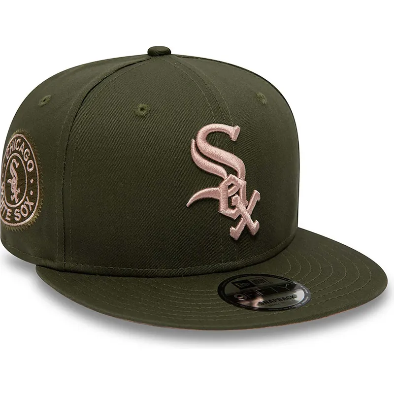 mutzen-flach-grun-snapback-rosa-9fifty-side-patch-der-chicago-white-sox-mlb-von-new-era