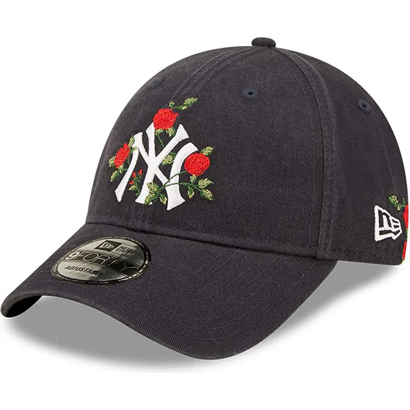 mutzen-gebogen-marineblau-verstellbares-band-9forty-flower-der-new-york-yankees-mlb-von-new-era