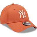new-era-curved-brim-9forty-league-essential-new-york-yankees-mlb-orange-adjustable-cap-with-beige-logo