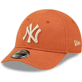 New Era Curved Brim Toddler 9FORTY League Essential New York Yankees MLB Orange Adjustable Cap with Beige Logo