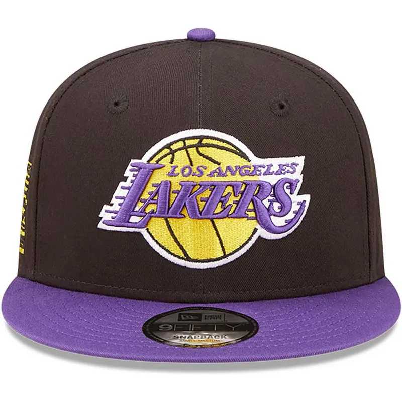 cappelli-piatta-nero-snapback-9fifty-team-patch-dei-los-angeles-lakers-nba-di-new-era