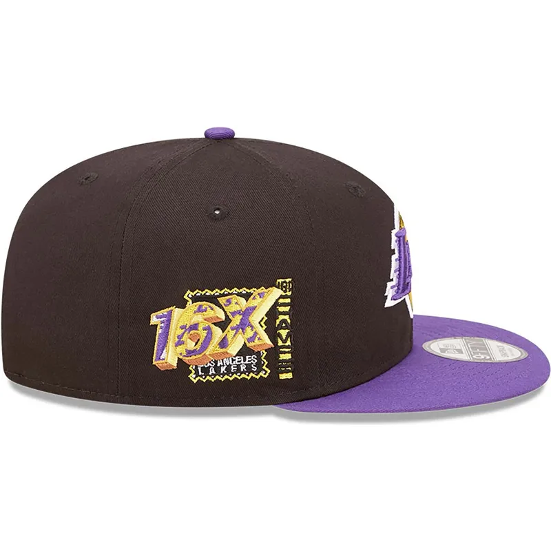 cappelli-piatta-nero-snapback-9fifty-team-patch-dei-los-angeles-lakers-nba-di-new-era