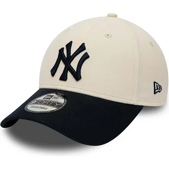 New Era Curved Brim 9FORTY New York Yankees MLB Beige and Navy Blue Adjustable Cap