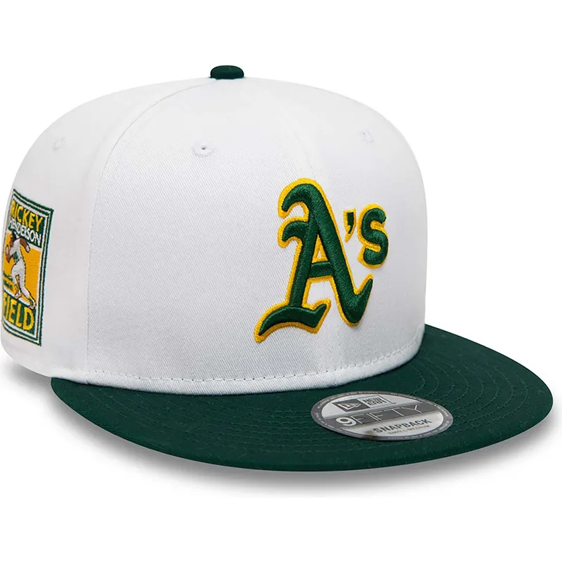 cappelli-piatta-bianco-snapback-rickey-henderson-9fifty-crown-patches-dei-oakland-athletics-mlb-di-new-era