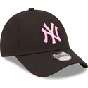 mutzen-gebogen-schwarz-verstellbares-band-fur-kinder-rosa-9forty-league-essential-der-new-york-yankees-mlb-von-new-era