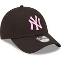 new-era-curved-brim-youth-pink-logo-9forty-league-essential-new-york-yankees-mlb-black-adjustable-cap