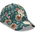 cappelli-curva-verde-cinghia-regolabile-9forty-all-over-print-floral-dei-new-york-yankees-mlb-di-new-era