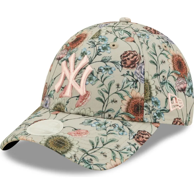 mutzen-gebogen-beige-verstellbares-band-9forty-all-over-print-floral-der-new-york-yankees-mlb-von-new-era