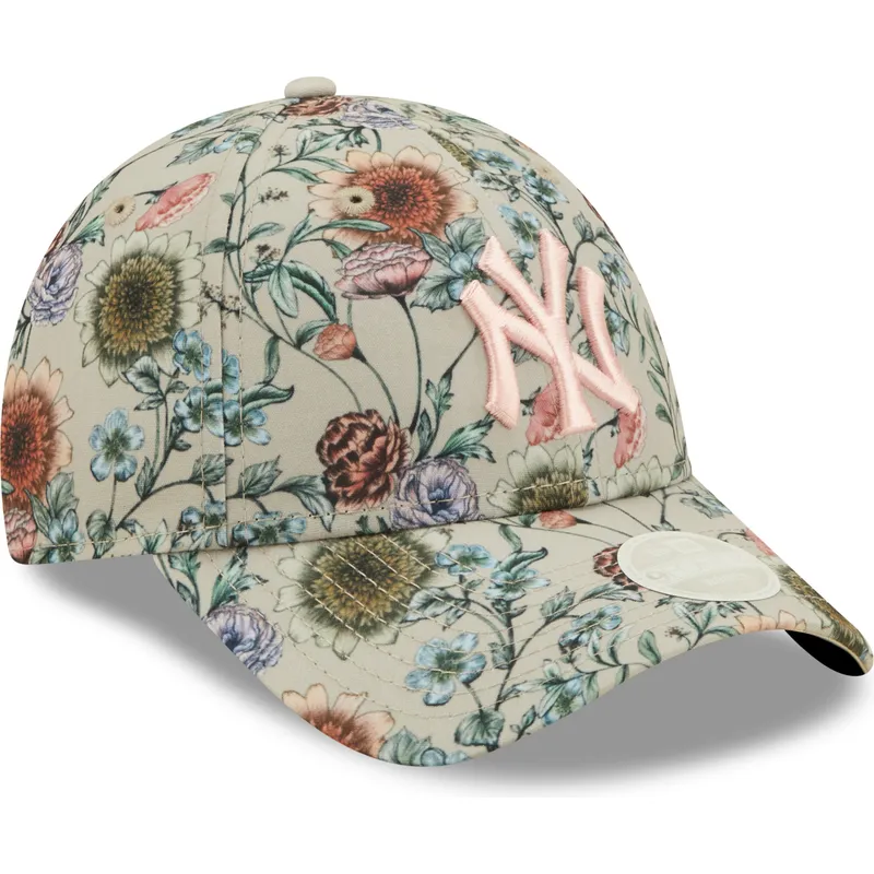cappelli-curva-beige-cinghia-regolabile-9forty-all-over-print-floral-dei-new-york-yankees-mlb-di-new-era