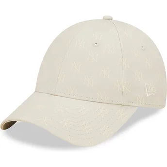 Böjd beige justerbar keps för dam 9FORTY Monogram från New York Yankees MLB av New Era