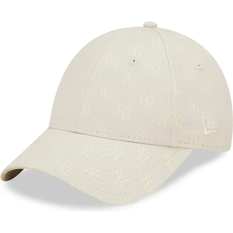 buet-beige-justerbar-kasket-til-kvinder-9forty-monogram-fra-new-york-yankees-mlb-fra-new-era