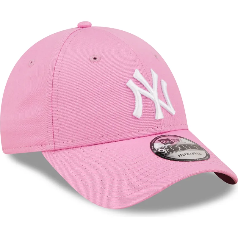 mutzen-gebogen-rosa-verstellbares-band-9forty-league-essential-der-new-york-yankees-mlb-von-new-era
