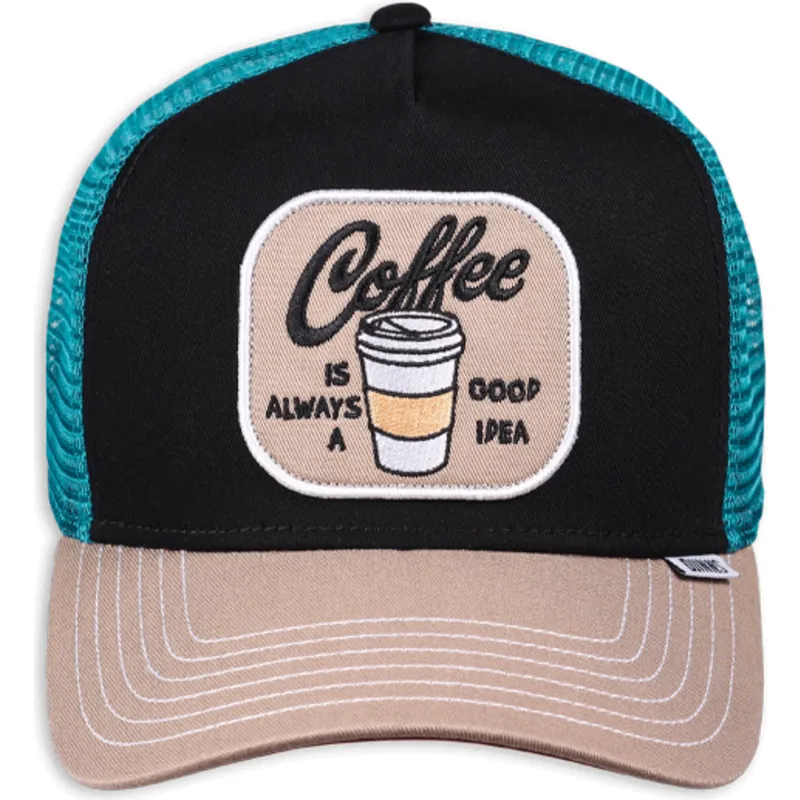 trucker-kasket-sort-bla-og-brun-coffe-is-always-a-good-idea-hft-food-fra-djinns