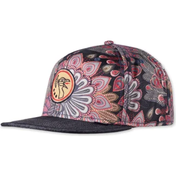 Gorra plana negra snapback Peacock Linen de Djinns