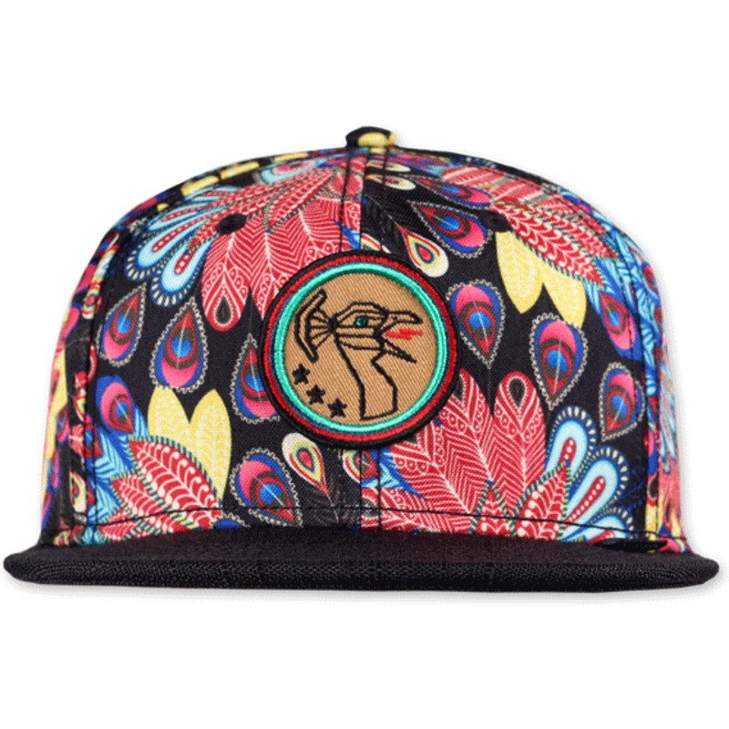 djinns-flat-brim-peacock-linen-multicolor-snapback-cap