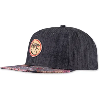 Cappello piatto nero snapback Peacock Linen Rev di Djinns