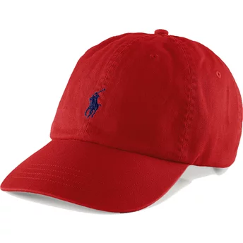 Polo Ralph Lauren Curved Brim Blue Logo Cotton Chino Classic Sport Red Adjustable Cap