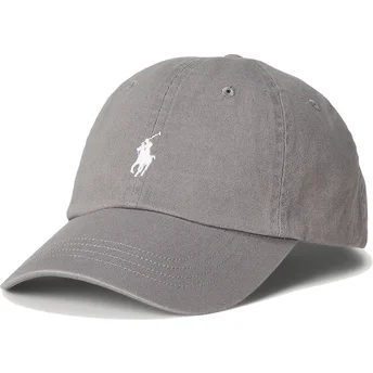 Graue verstellbare Curved Cap mit weißem Logo Cotton Chino Classic Sport von Polo Ralph Lauren