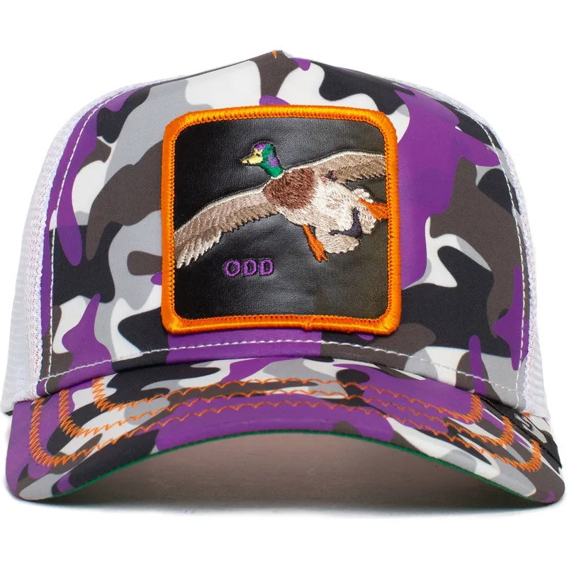 trucker-cap-camouflage-violett-ente-odd-lil-strange-duck-the-farm-von-goorin-bros