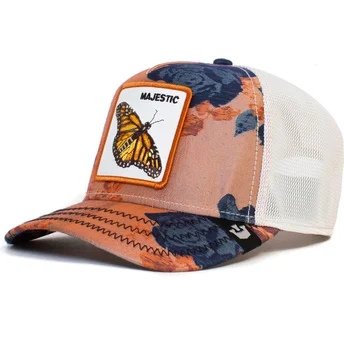 gorra-trucker-naranja-y-blanca-mariposa-majestic-monarchy-of-roses-the-farm-de-goorin-bros