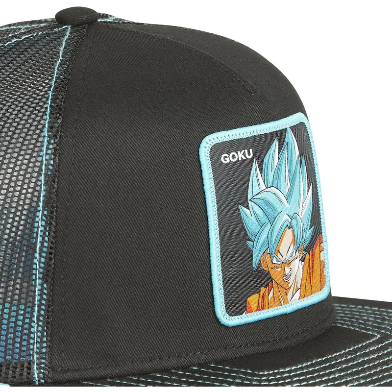 cappello-piatto-trucker-nero-e-blu-son-goku-super-saiyan-blue-sa1-dragon-ball-di-capslab