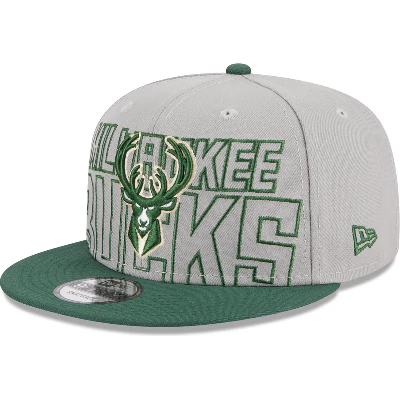 cappello-piatto-grigio-e-verde-snapback-9fifty-draft-edition-2023-di-milwaukee-bucks-nba-di-new-era