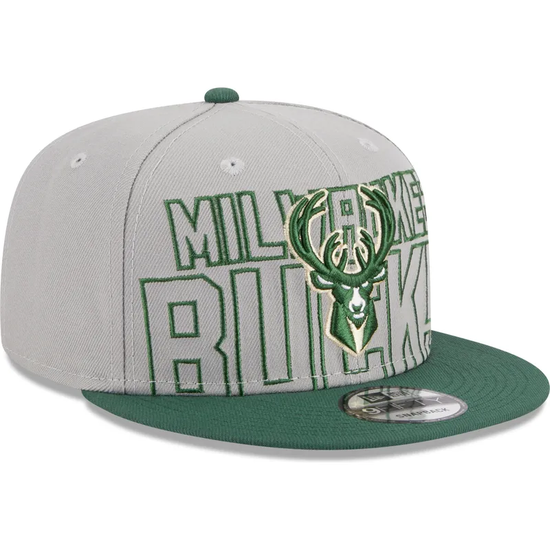 cappello-piatto-grigio-e-verde-snapback-9fifty-draft-edition-2023-di-milwaukee-bucks-nba-di-new-era