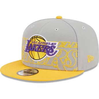 New Era Flat Brim 9FIFTY Draft Edition 2023 Los Angeles Lakers NBA Grey and Yellow Snapback Cap