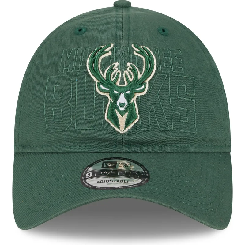 grune-verstellbare-curved-cap-9twenty-draft-edition-2023-der-milwaukee-bucks-nba-von-new-era