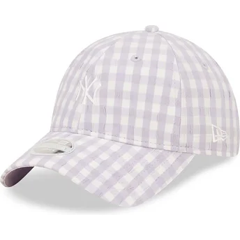 Jasnofiołetowa zakrzywiona czapka regulowana damska 9TWENTY Gingham New York Yankees MLB New Era