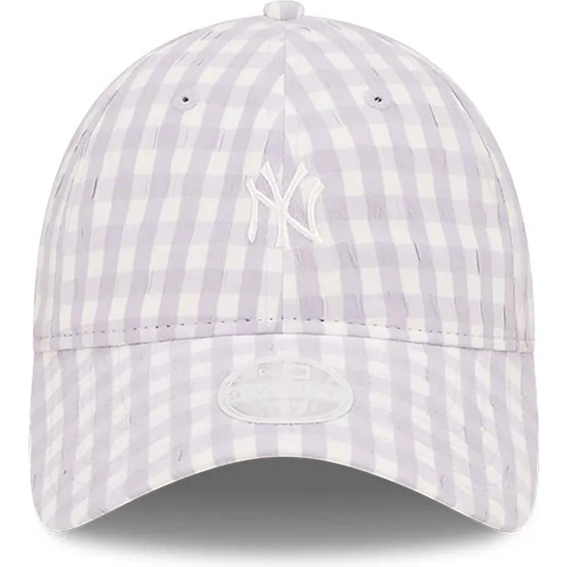 lyslilla-buet-kasket-justerbar-til-kvinder-9twenty-gingham-fra-new-york-yankees-mlb-fra-new-era