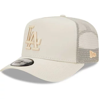 New Era A Frame Tech Ripstop Los Angeles Dodgers MLB Beige Trucker Hat with Beige Logo