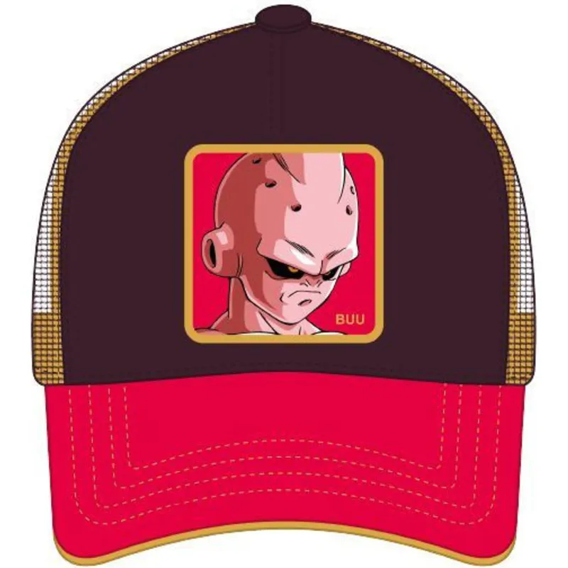 trucker-cap-braun-und-rot-kid-buu-kid2-dragon-ball-von-capslab