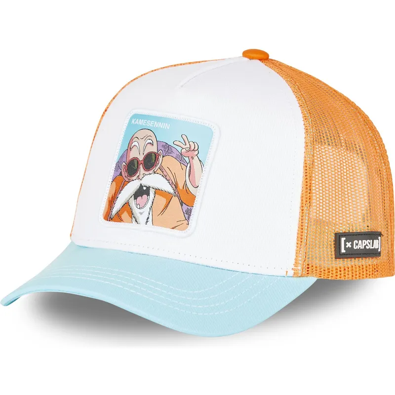cappellino-trucker-bianco-arancione-e-blu-master-roshi-db3-kam2-dragon-ball-di-capslab