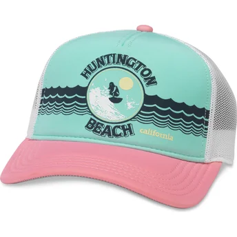 Grøn, hvid og lyserød trucker-kasket snapback Huntington Beach California Riptide Valin fra American Needle