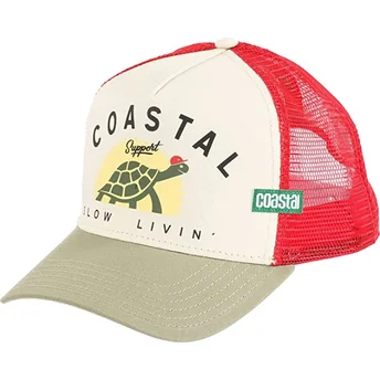 Cappello trucker beige e rosso Support Slow Livin HFT di Coastal
