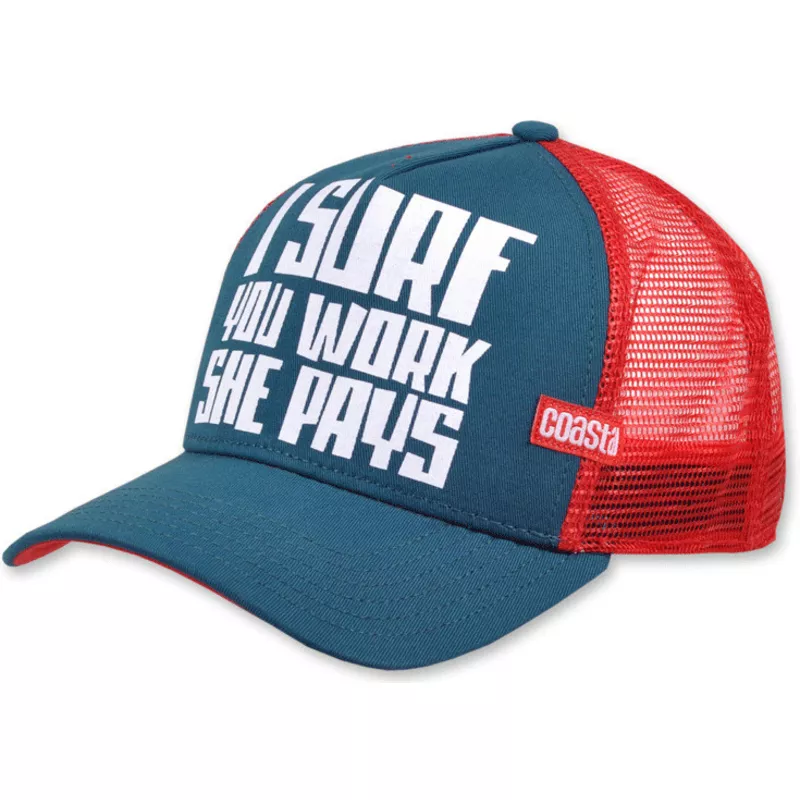 coastal-i-surf-you-work-she-pays-hft-blue-and-red-trucker-hat
